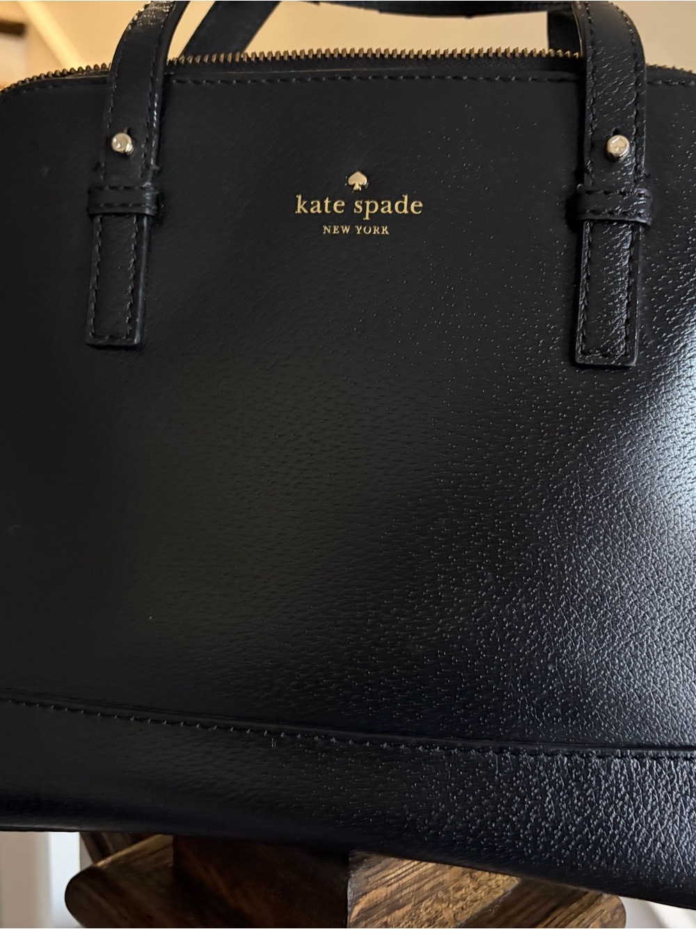kate spade Black Leather Satchel with Gold Logo